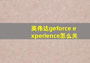 英伟达geforce experience怎么关